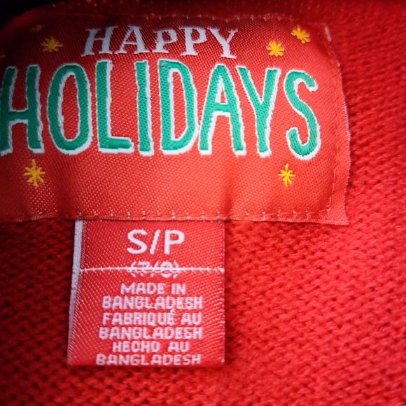 unisex girl or boy Christmas sweater red fluffy bear  ''Happy Holidays'', 7-8 - Picture 4 of 4